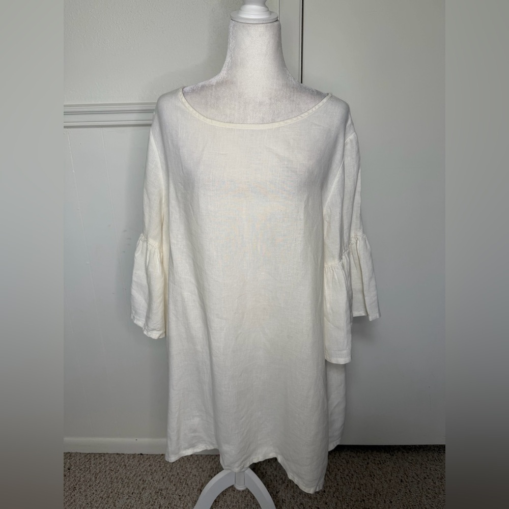 Bryn Walker 100% Linen White Diego Bell Sleeve Lagenlook Blouse Sz XL